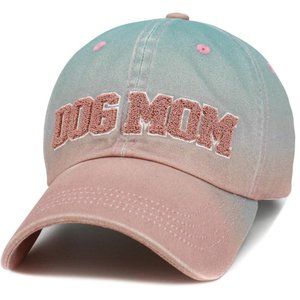 Dog Mom Omber Snapback Hat Adjustable Womens OS Casual Vintage Look Blue Pink